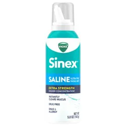 VICKS Sinex Saline Extra Strength Nasal Spray, 3X Concentrated* Drug Free Ultra Fine Mist, Instantly Clears Mucus, Fast &, Effective Relief for Congestion From Sinus & Allergy, Ultra Concentrated to Clear Congestion Fast, Safe For Daily Use, 5 OZ