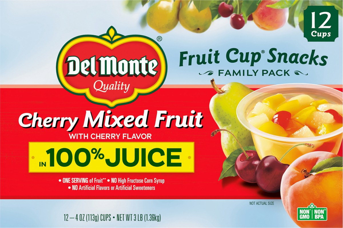 slide 2 of 7, Del Monte Cherry Mixed Fruit Cupcups, 12 ct; 4 oz