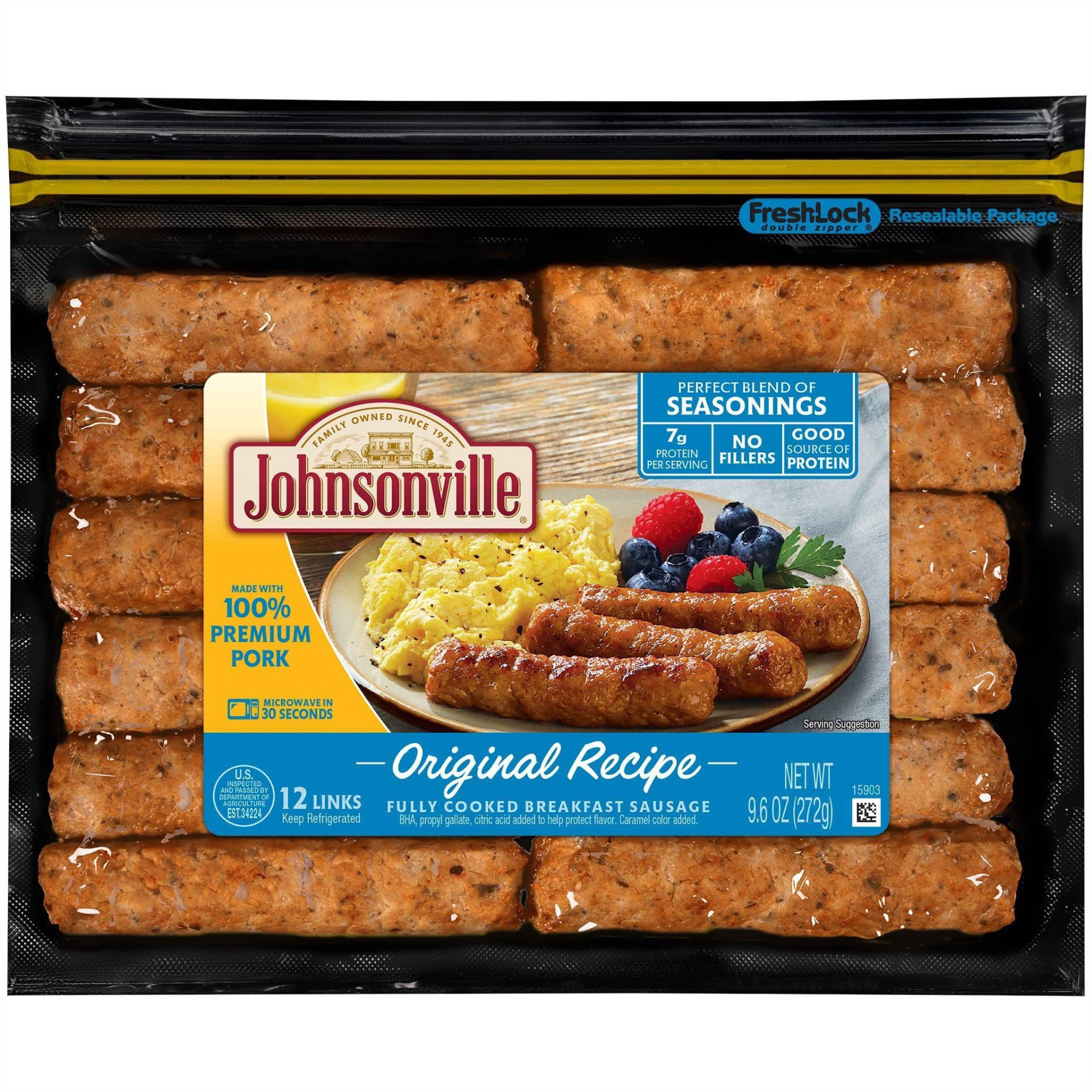 slide 1 of 3, Johnsonville Fully Cooked Original Recipe Breakfast Sausage 12 ea, 12 ct; 9.6 oz