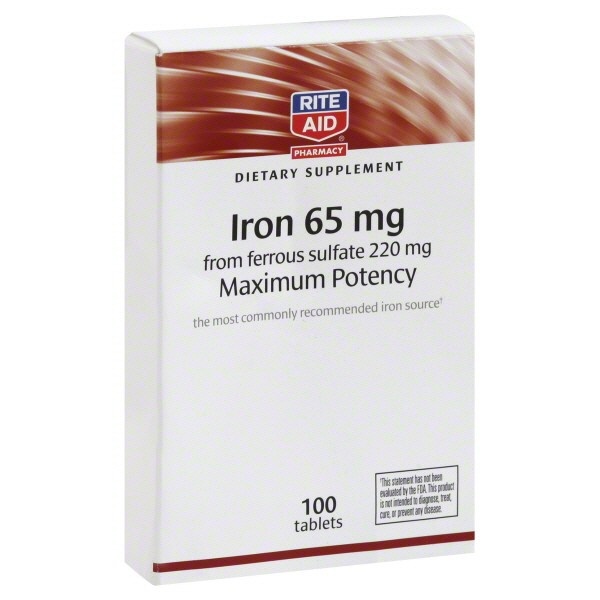 slide 1 of 1, Rite Aid Iron Tablets, Maximum Potency, 65mg, 100 ct