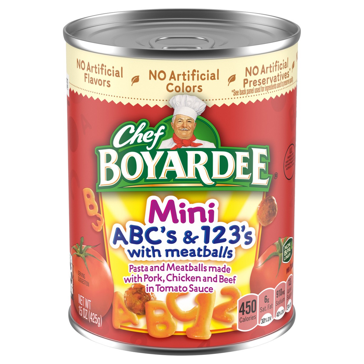 slide 1 of 5, Chef Boyardee Mini ABC's and 123's with Meatballs, 15 oz, 15 oz