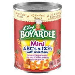 Chef Boyardee Mini ABC's and 123's with Meatballs in Tomato Sauce, Ready-to-Eat Meal, 15 oz. Can