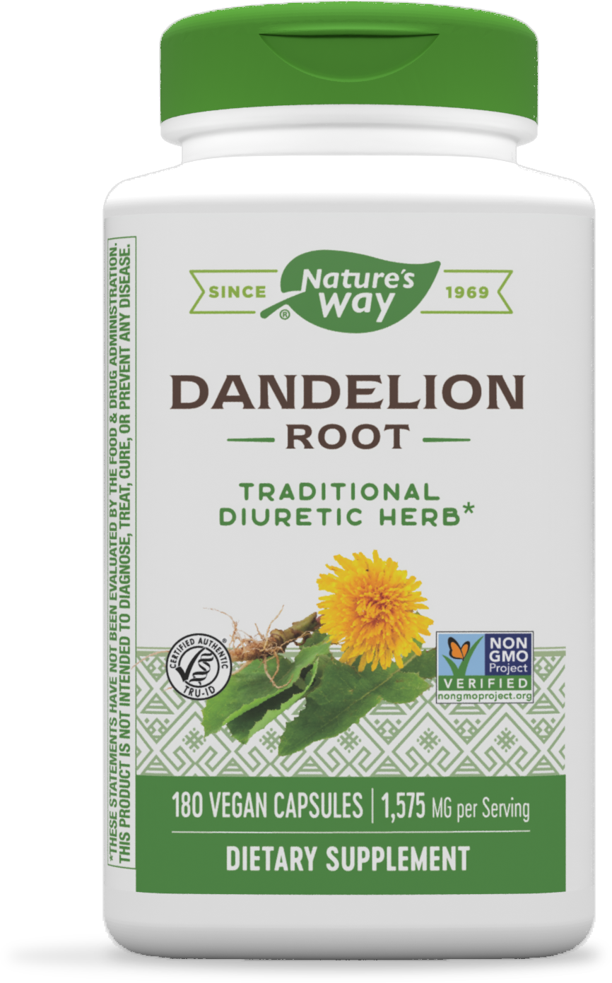 slide 1 of 1, Nature's Way Dandelion Root Diuretic Herb* 525 mg per capsule Non-GMO Project Verified Gluten Free Vegan 180 Count, 180 ct