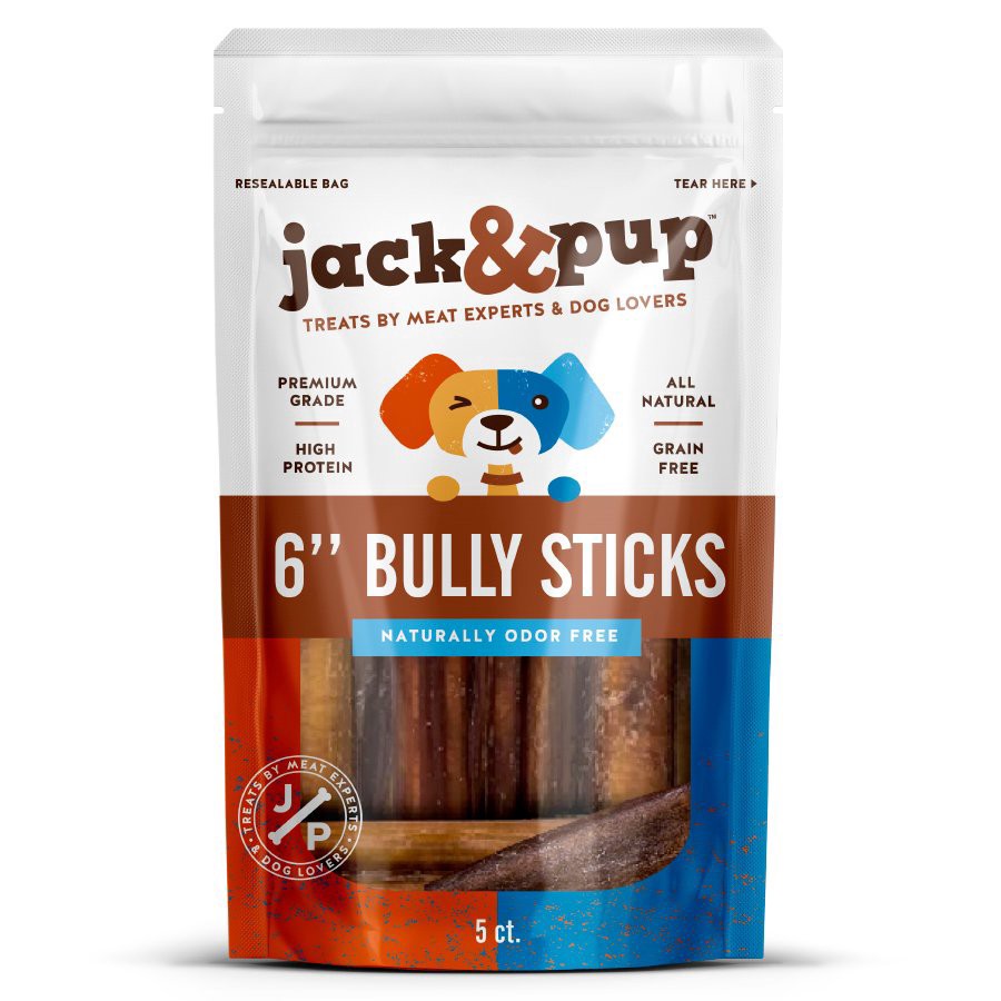 slide 1 of 1, Jack & Pup 6" Bully Sticks Dog Chews, 5 ct