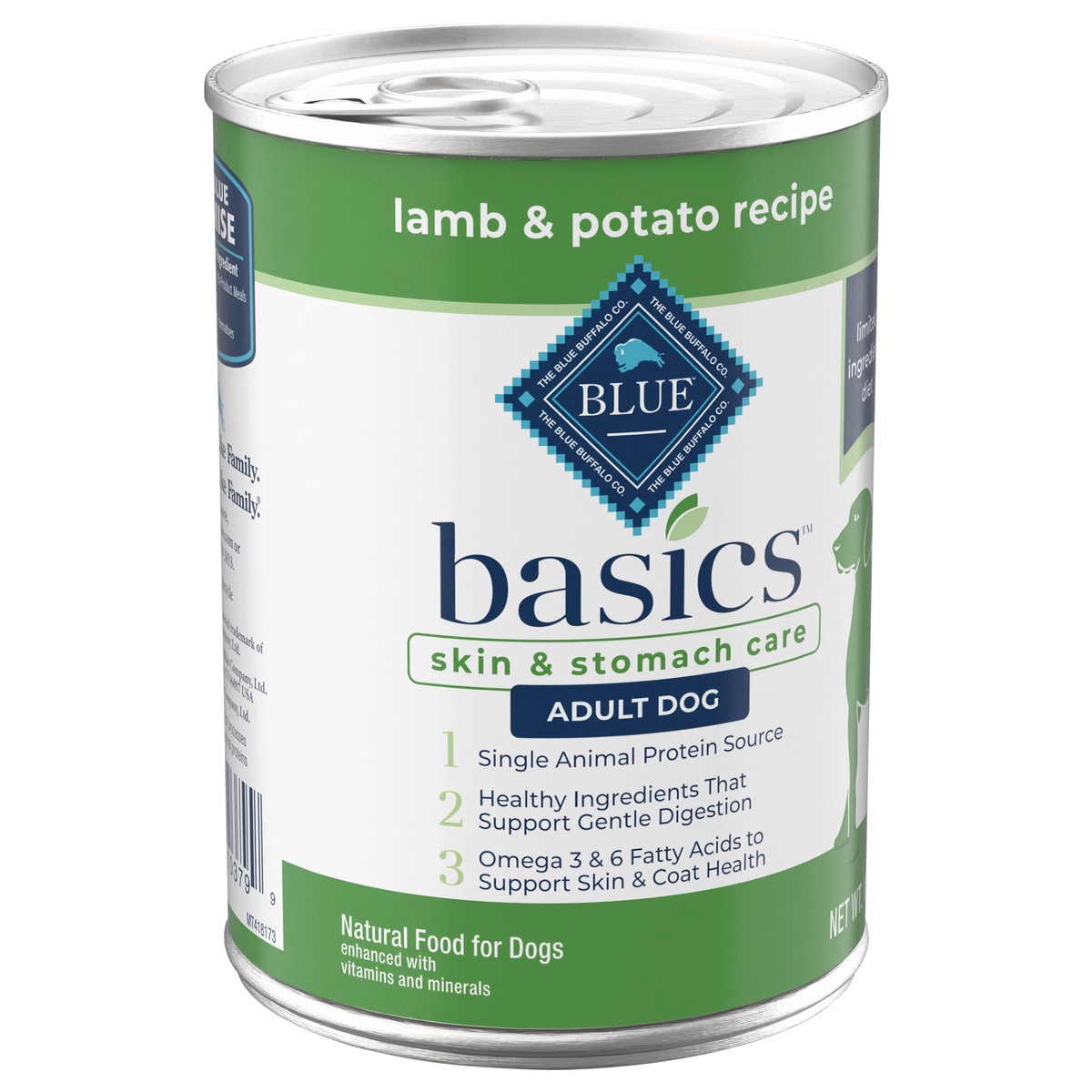 slide 2 of 9, Blue Buffalo Basics Skin & Stomach Care, Grain Free Natural Adult Wet Dog Food, Lamb 12.5-oz Can, 12.5 oz