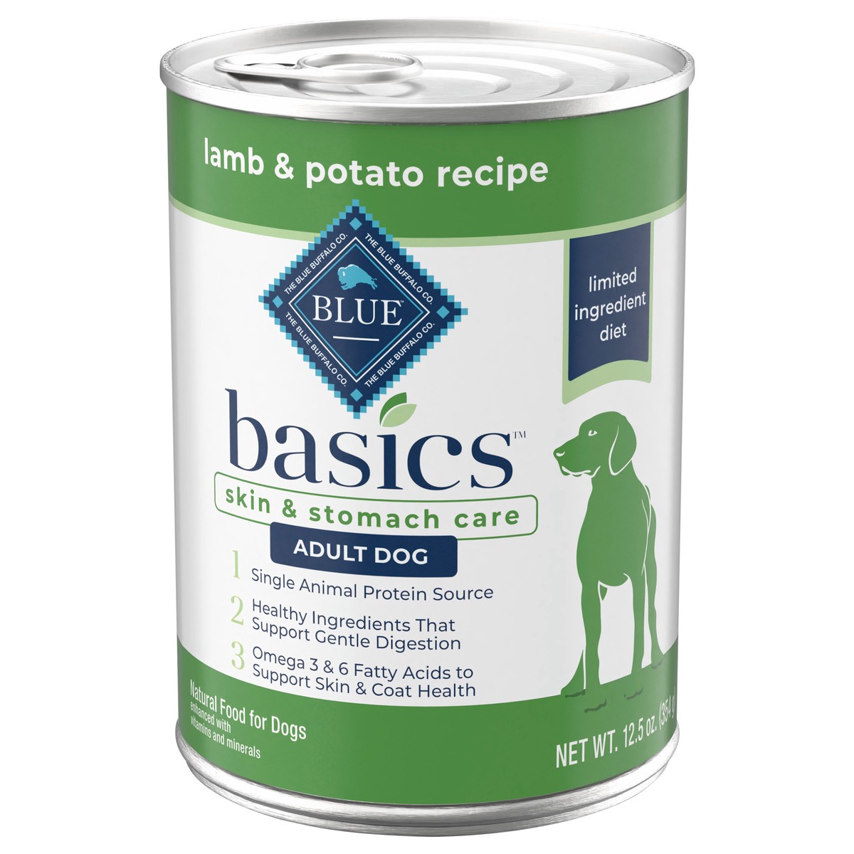 slide 3 of 9, Blue Buffalo Basics Skin & Stomach Care, Grain Free Natural Adult Wet Dog Food, Lamb 12.5-oz Can, 12.5 oz