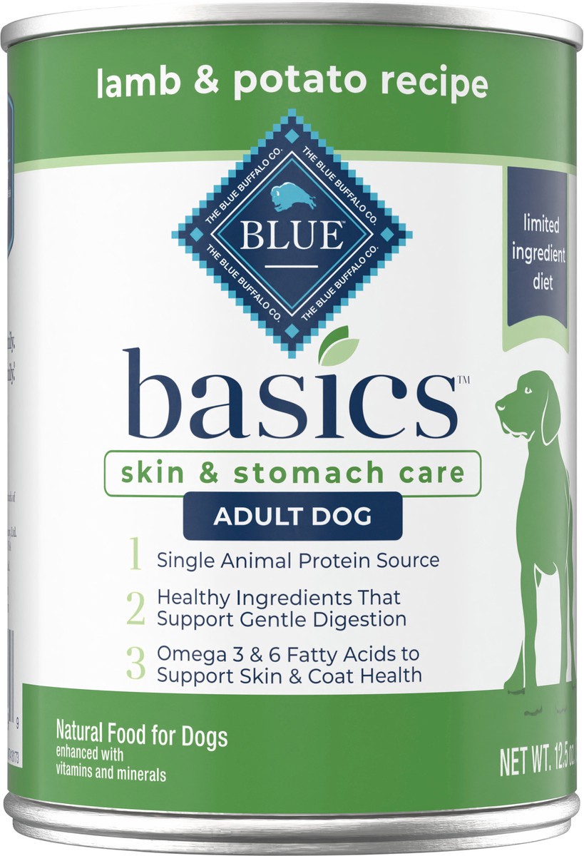 slide 6 of 9, Blue Buffalo Basics Skin & Stomach Care, Grain Free Natural Adult Wet Dog Food, Lamb 12.5-oz Can, 12.5 oz