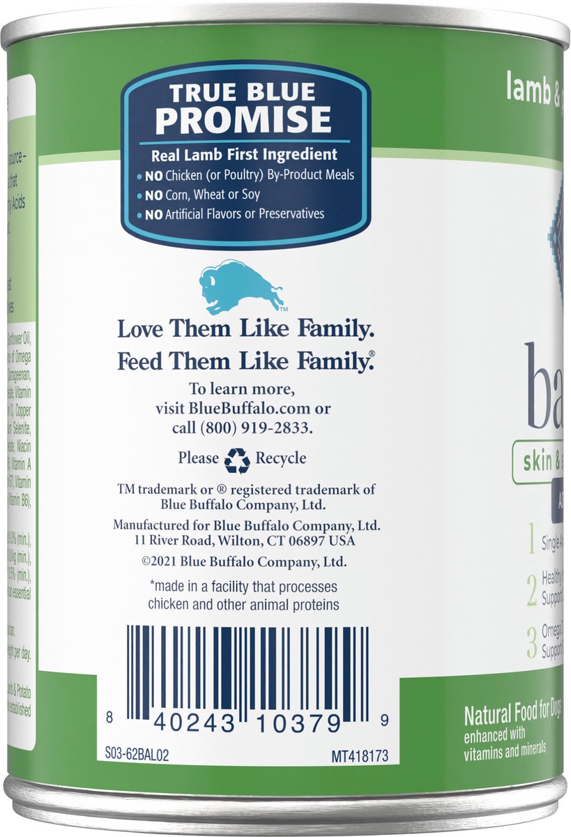 slide 7 of 9, Blue Buffalo Basics Skin & Stomach Care, Grain Free Natural Adult Wet Dog Food, Lamb 12.5-oz Can, 12.5 oz