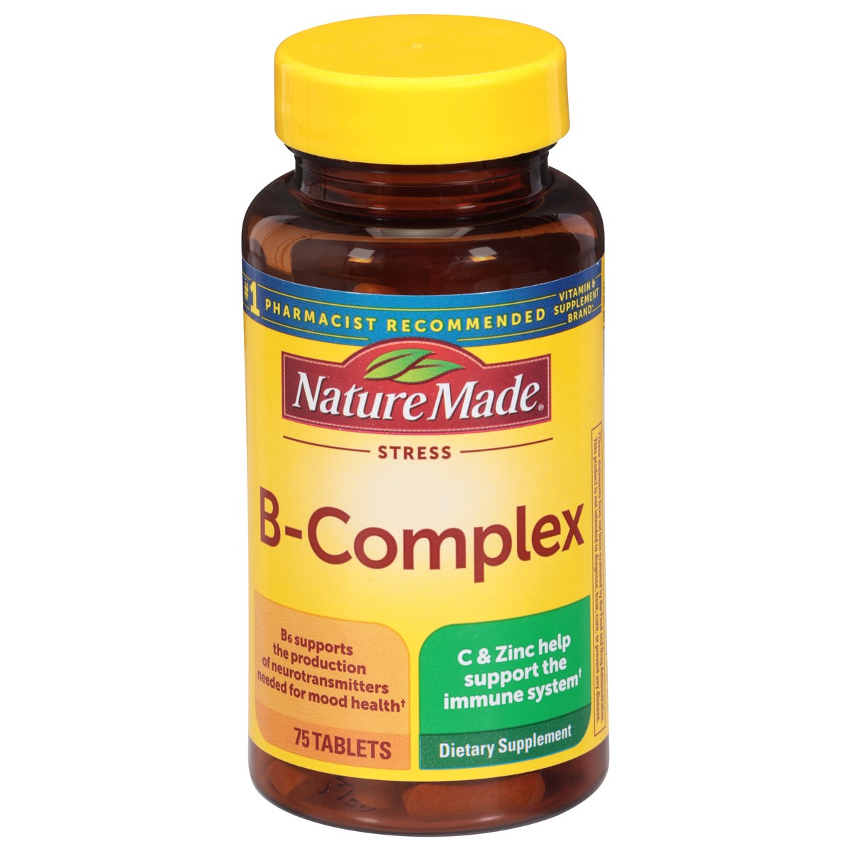 slide 1 of 5, Nature Made Stress Vitamin B Complex with Vitamin C and Zinc Supplement Tablets for Immune Support - 75ct, 75 ct