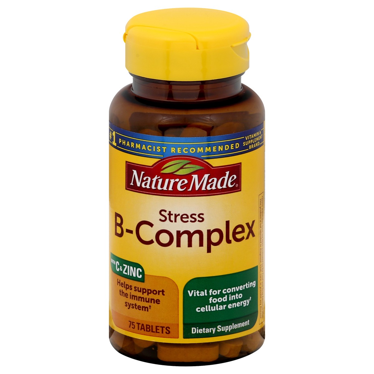 slide 1 of 5, Nature Made Stress Vitamin B Complex with Vitamin C and Zinc Supplement Tablets for Immune Support - 75ct, 75 ct