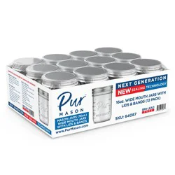 Pur Mason 16 Ounce Wide Mouth Jars with Lids & Bands 12 ea