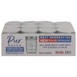 Pur Mason 16 Ounce Wide Mouth Jars with Lids & Bands 12 ea
