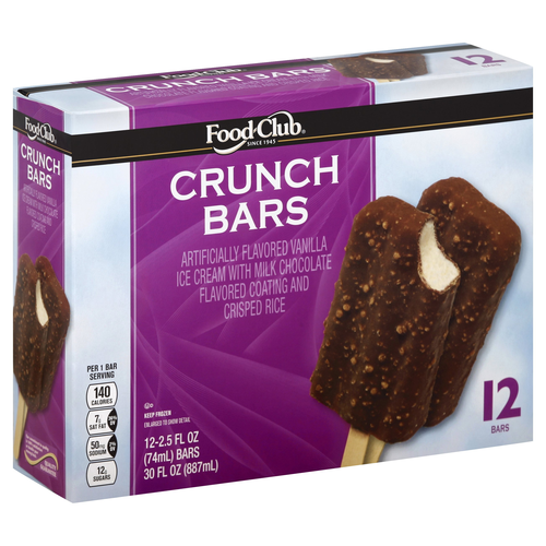 slide 1 of 1, Food Club Crunch Bars Ice Cream, 12 ct