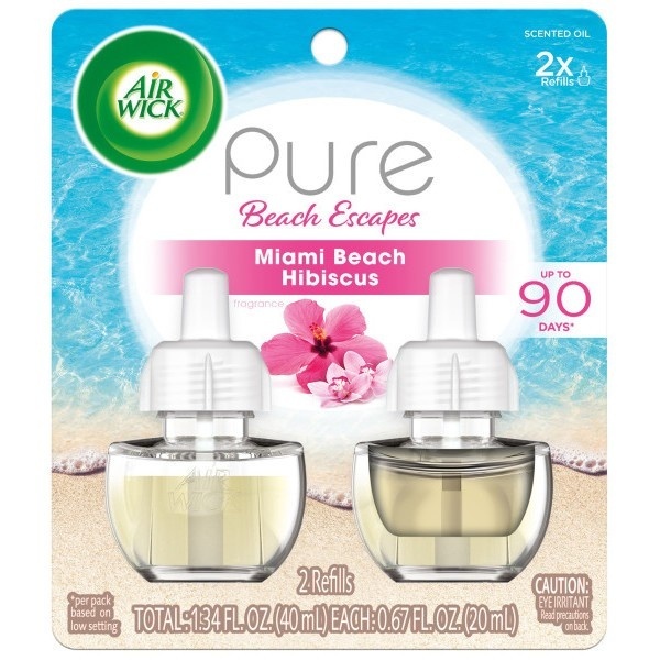 slide 1 of 1, Air Wick Pure Beach Escapes Scented Oil Twin Refill - Miami Beach Hibiscus, 2 ct, 0.67 oz