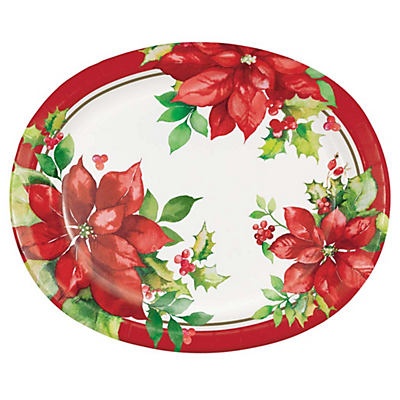 slide 1 of 1, Creative Converting Perfect Poinsettia Collection Holiday Oval Paper Platters, 8 ct