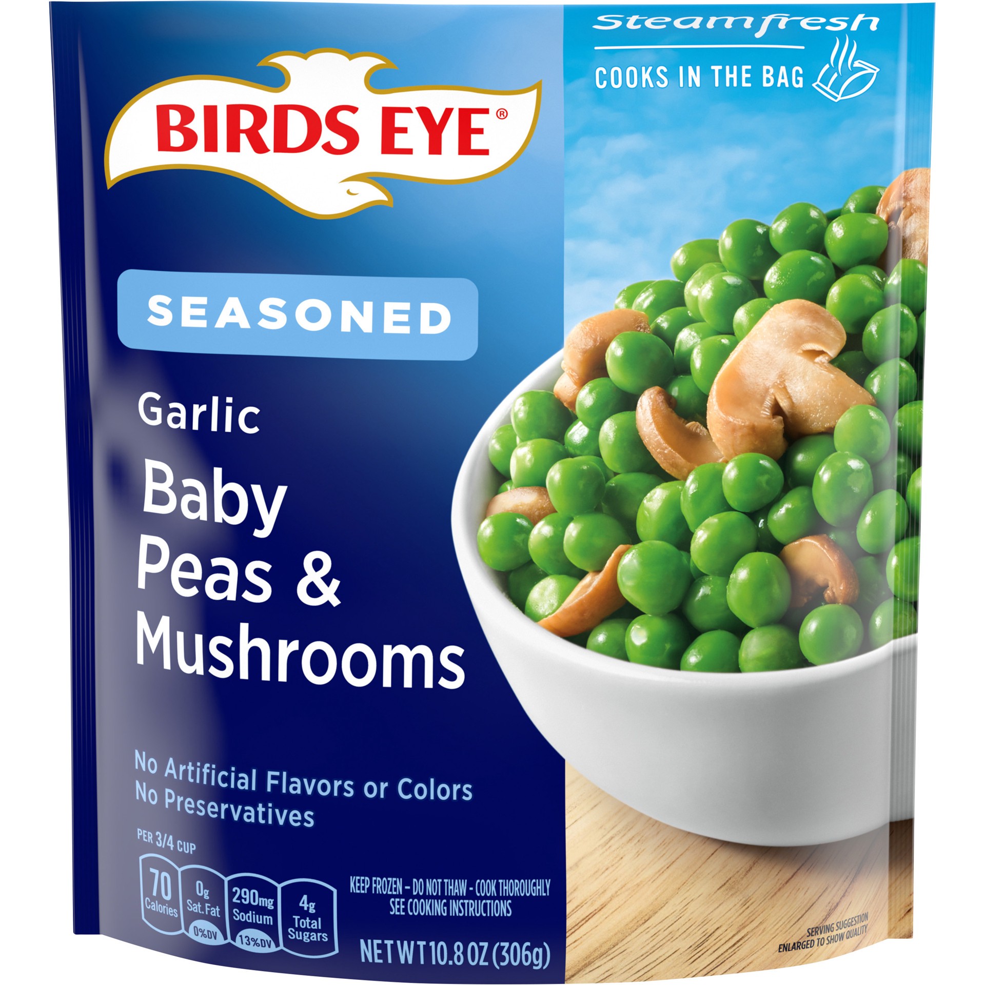 slide 1 of 1, Birds Eye Seasoned Garlic Baby Peas & Mushrooms 10.8 oz, 10.8 oz