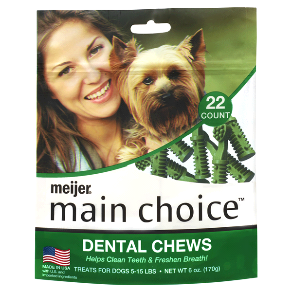 slide 1 of 1, Meijer Main Choice Dental Dog Chews, Tiny, 22 ct