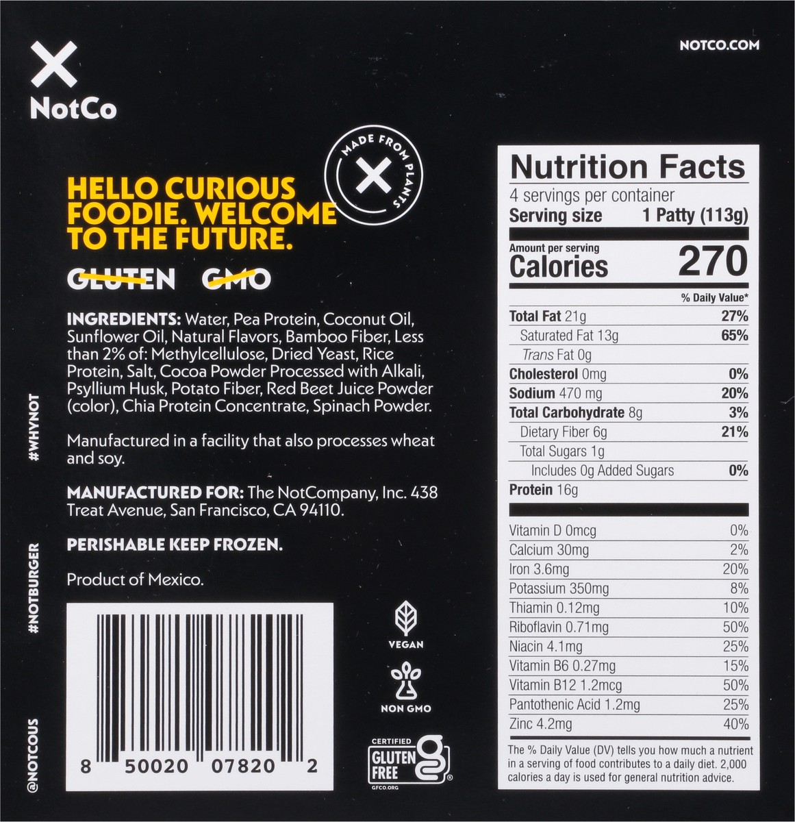 slide 3 of 9, NotCo Not Burger Plant-Based Patties 4 - 4 oz Pack, 4 ct