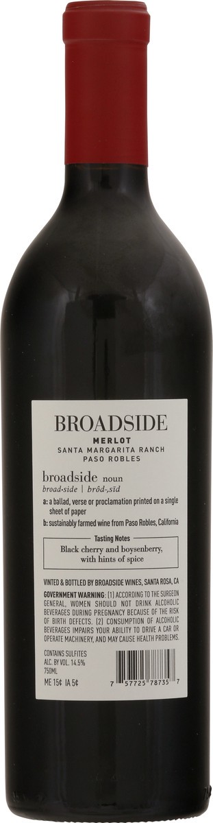 slide 5 of 9, Broadside Wines Santa Margarita Ranch Merlot, 750 ml