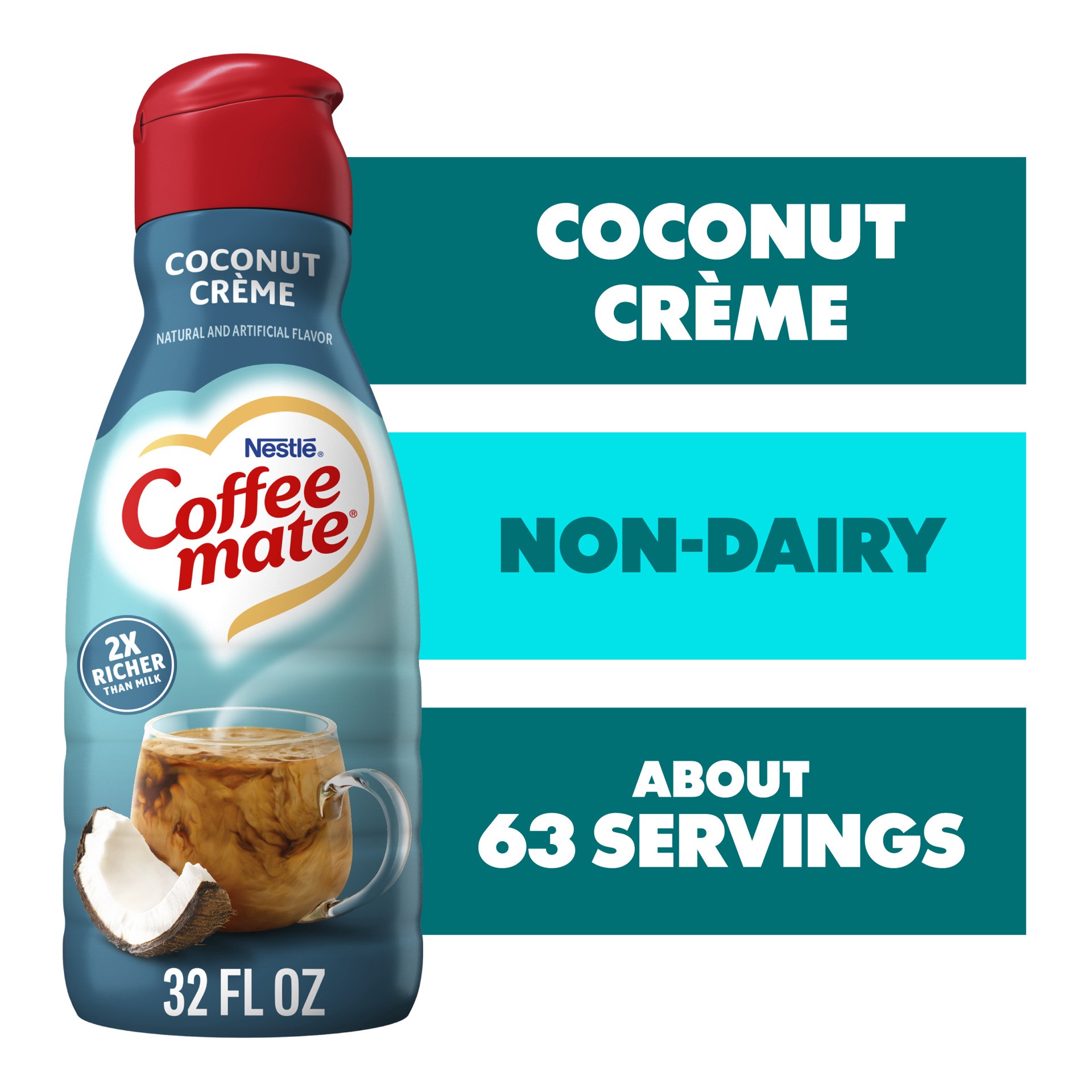 slide 1 of 7, Coffee Mate Coconut Crème Flavored Coffee Creamer, Non-Dairy, Gluten-Free, 63 Servings, 32 oz