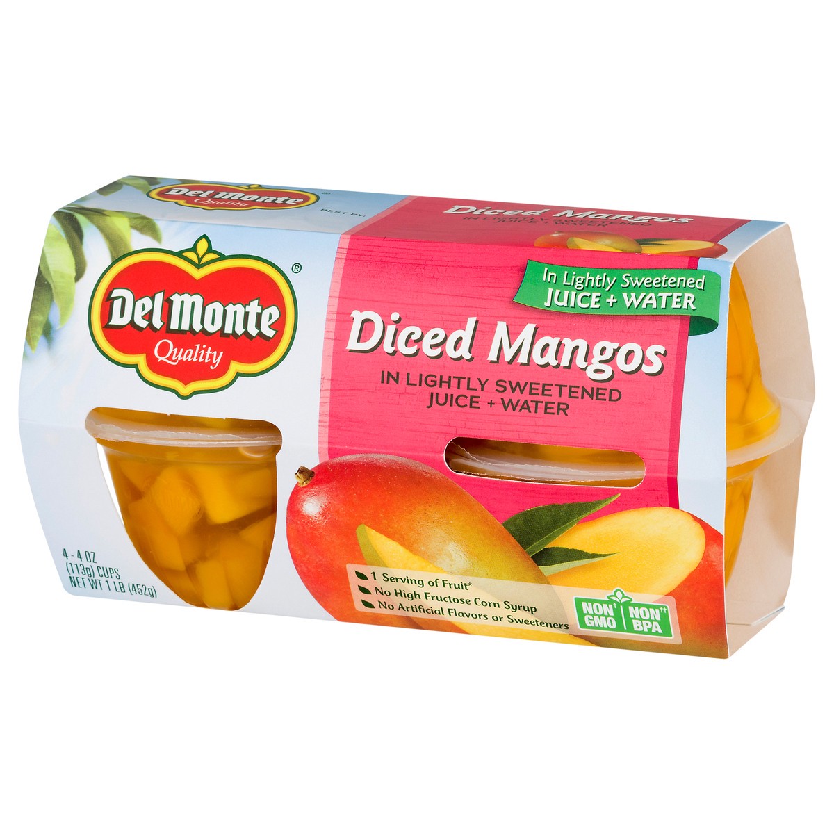 slide 12 of 13, Del Monte Diced Mango Fruit Cup Snacks in 100% Fruit Juice, 4 oz Cup (Pack of 4), 4 ct