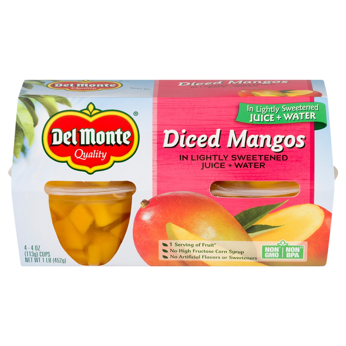 slide 6 of 13, Del Monte Diced Mango Fruit Cup Snacks in 100% Fruit Juice, 4 oz Cup (Pack of 4), 4 ct