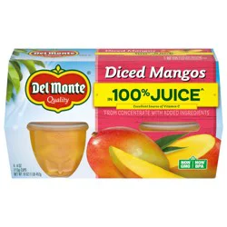 Del Monte Diced Mango Fruit Cup Snacks in 100% Fruit Juice, 4 oz Cup (Pack of 4)