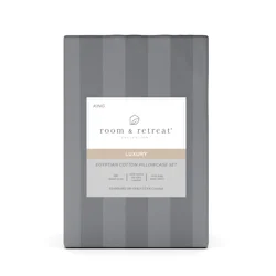 Room & Retreat 600 Thread Counts Damask Pillowcase, King, Set of 2, Grey