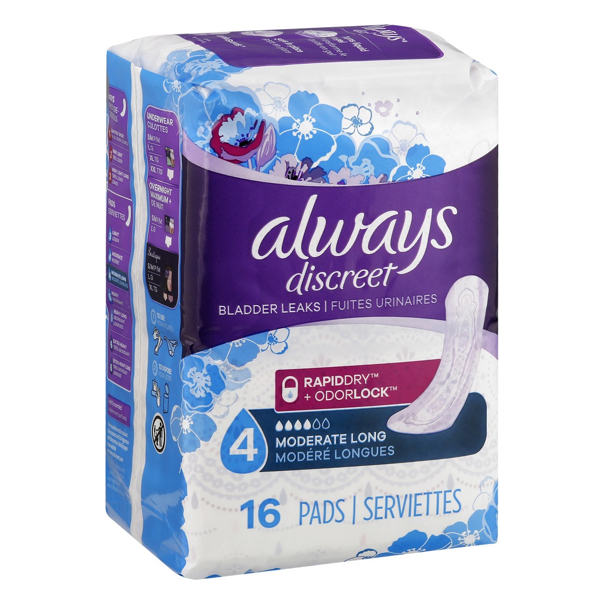 slide 2 of 8, Always Discreet Pads, Moderate Long, 16 ct