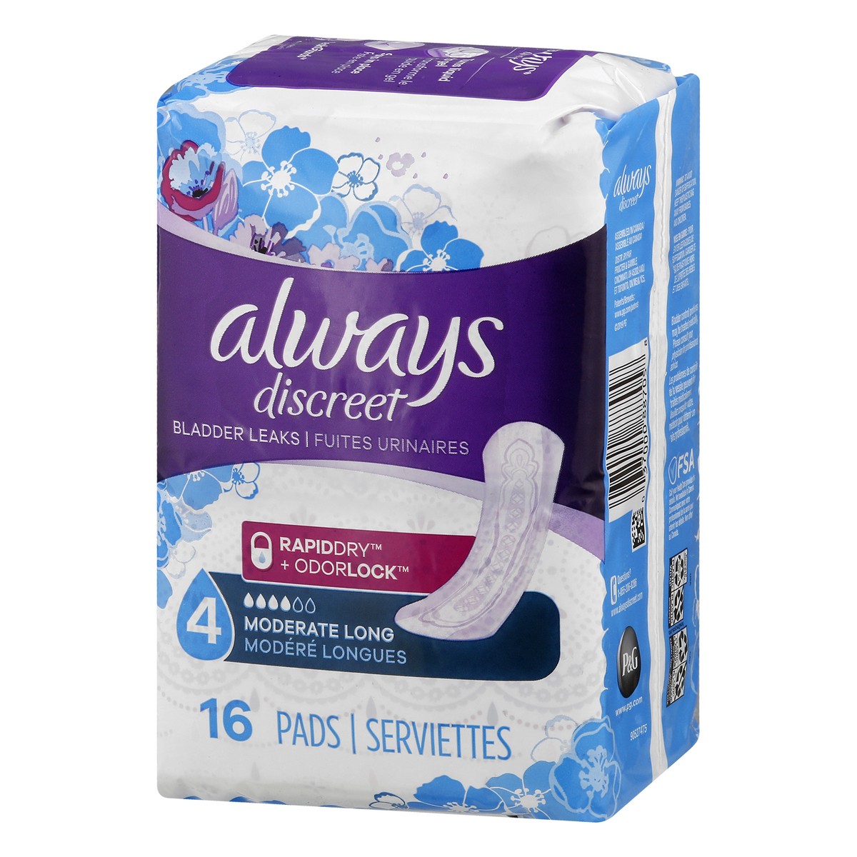 slide 5 of 8, Always Discreet Pads, Moderate Long, 16 ct