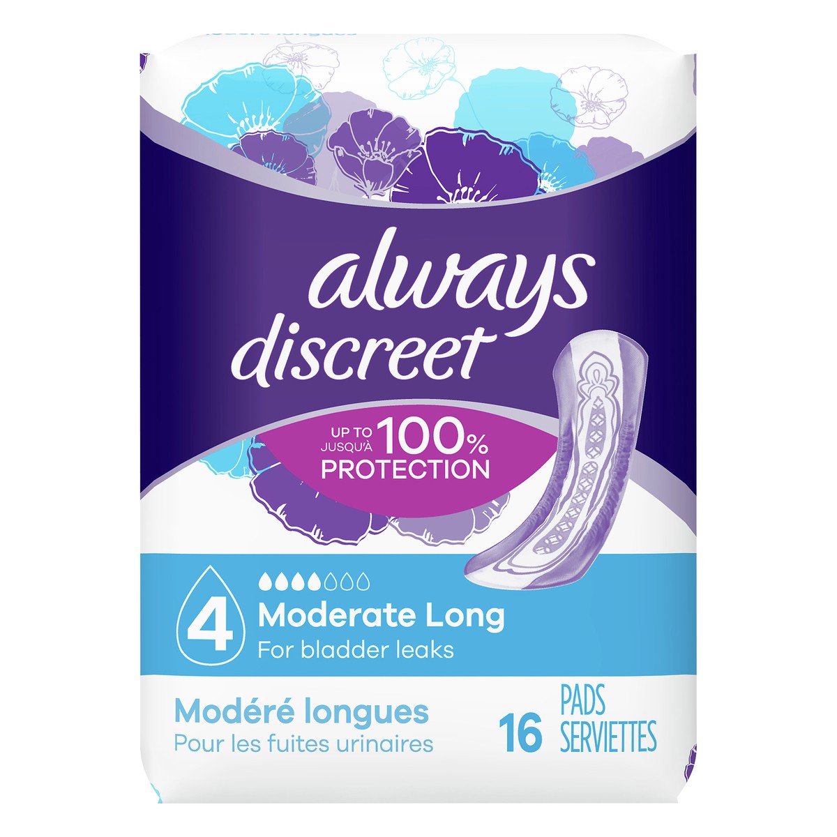 slide 1 of 8, Always Discreet Pads, Moderate Long, 16 ct