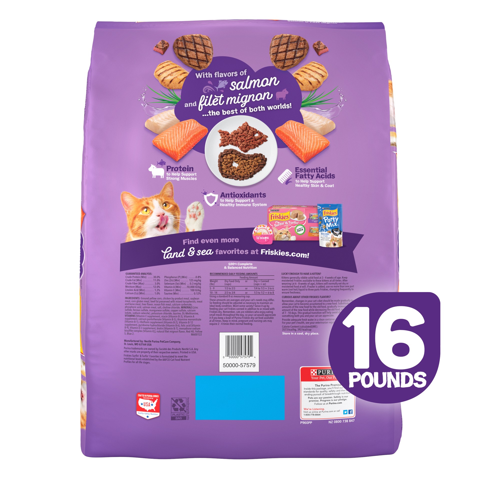 slide 4 of 9, Purina Friskies Dry Cat Food, Surfin' & Turfin' Favorites - 16 lb. Bag, 16 lb