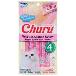 Inaba Churu Cat Treats, Grain-Free Lickable Creamy Purée with Vitamin E, 0.5 oz per Tube, 4 Tubes Total, Tuna with Salmon Recipe