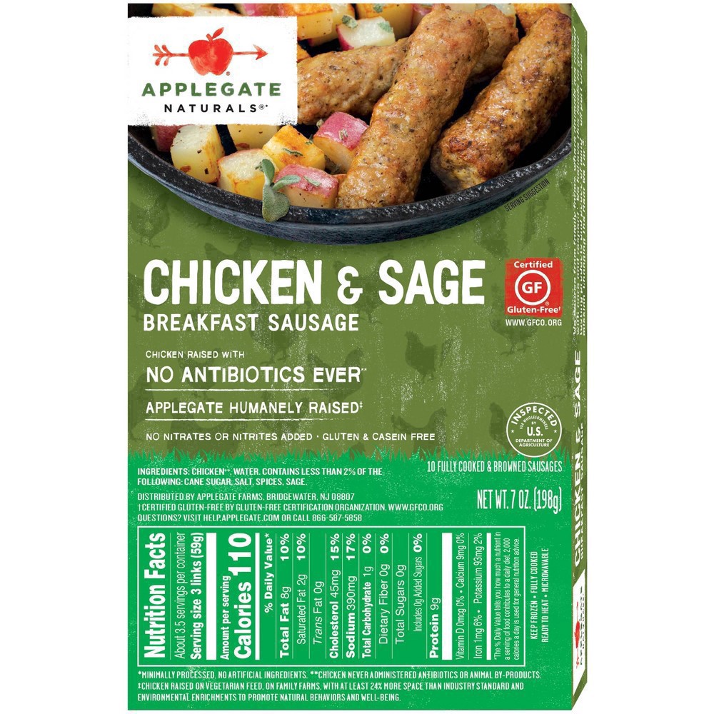 slide 6 of 39, Applegate Farms Applegate Naturals Chicken & Sage Breakfast Sausages - Frozen - 7oz/10ct, 10 ea