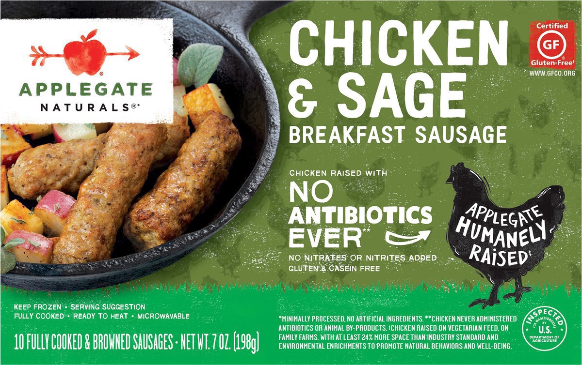slide 29 of 39, Applegate Farms Applegate Naturals Chicken & Sage Breakfast Sausages - Frozen - 7oz/10ct, 10 ea