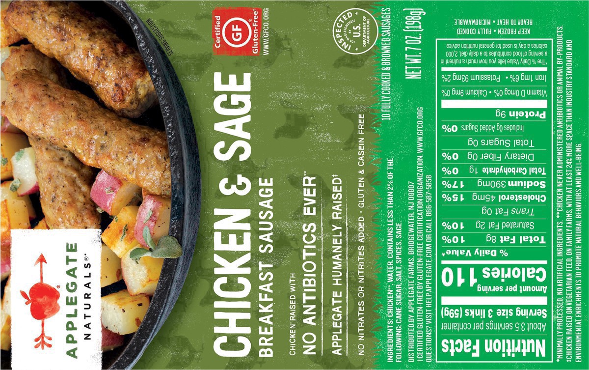 slide 30 of 39, Applegate Farms Applegate Naturals Chicken & Sage Breakfast Sausages - Frozen - 7oz/10ct, 10 ea