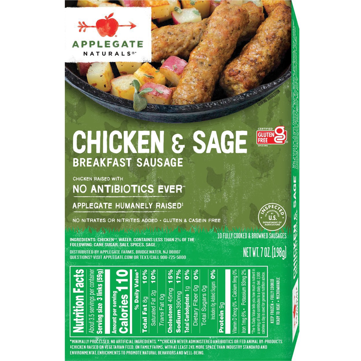 slide 33 of 39, Applegate Farms Applegate Naturals Chicken & Sage Breakfast Sausages - Frozen - 7oz/10ct, 10 ea