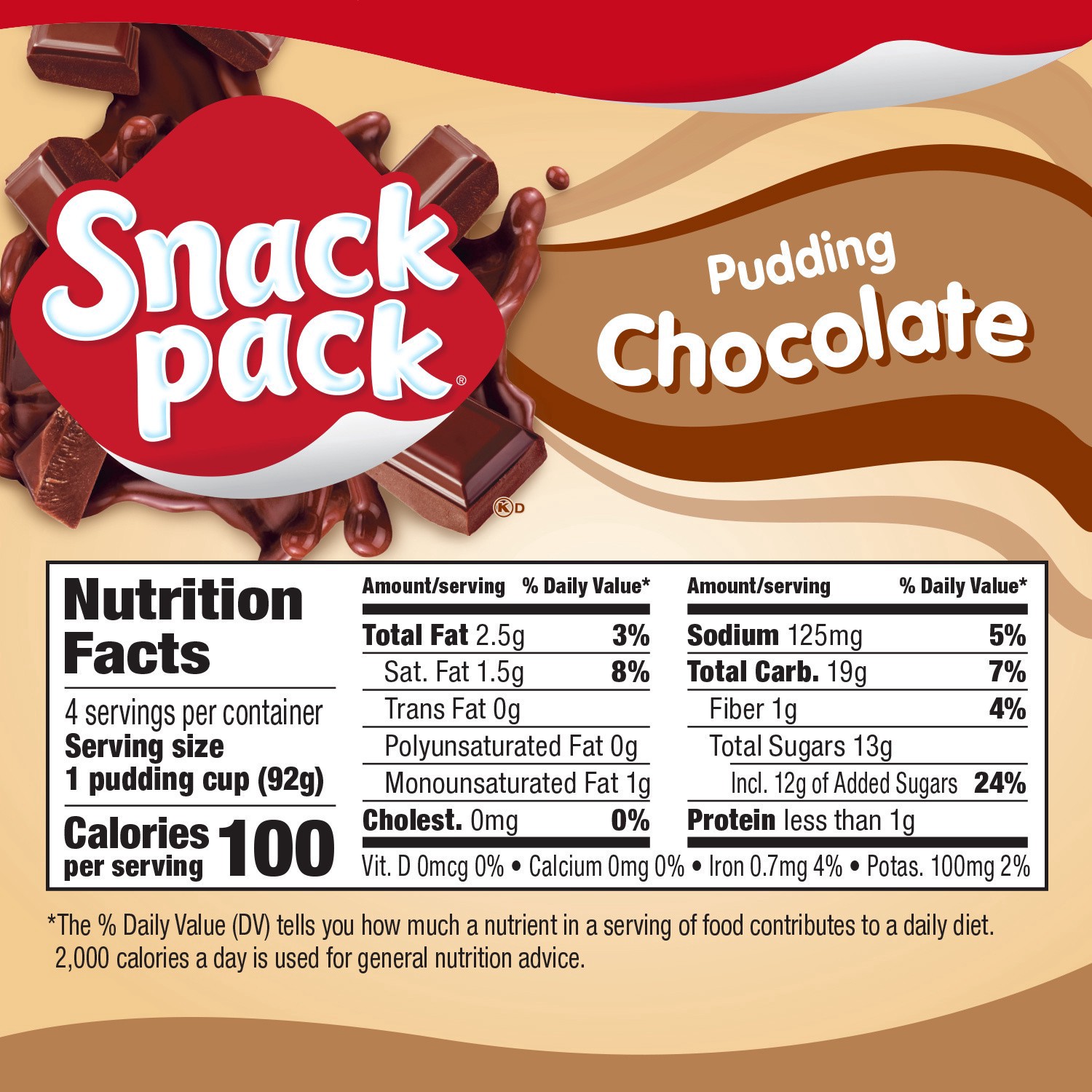 slide 4 of 5, Snack Pack Chocolate Pudding, 3.25 oz Pudding Cups, 4 Count, 4 ct