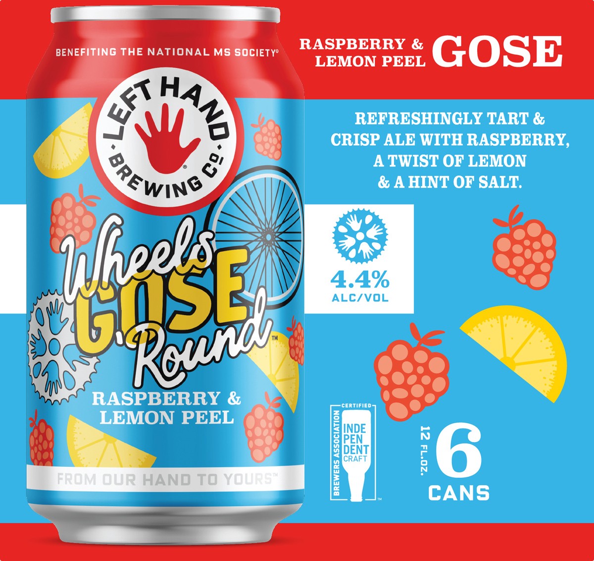 slide 7 of 9, Left Hand Brewing Co. 6 Pack Wheels Gose 'Round Raspberry & Lemon Peel Beer 6 ea, 6 ct