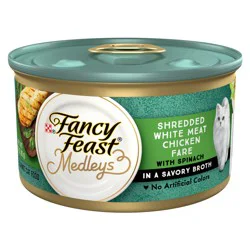 Purina Fancy Feast Wet Cat Food Medleys Shredded White Meat Chicken Fare With Spinach in Savory Cat Food Broth