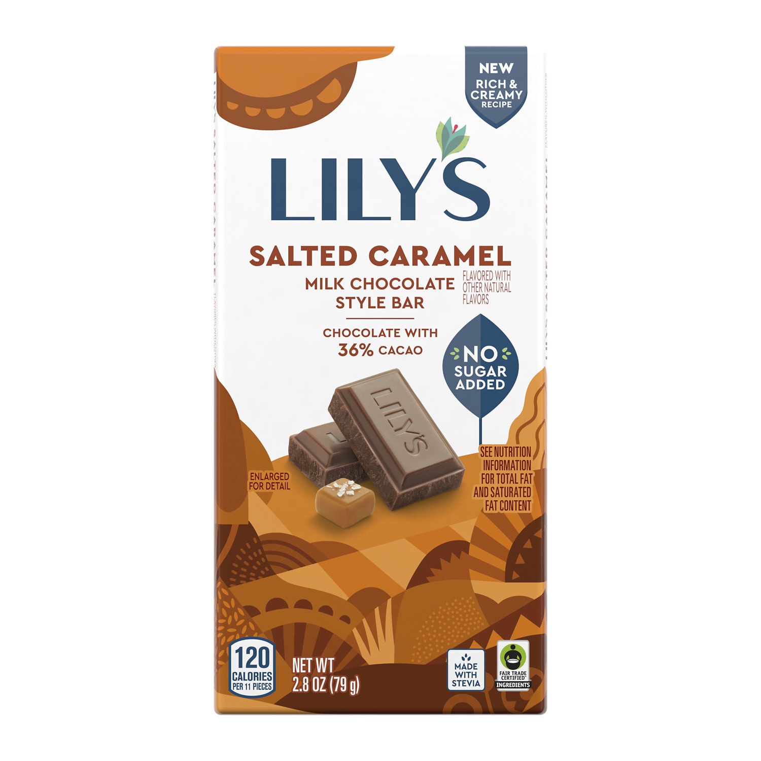 slide 1 of 7, Lily's Salted Caramel Flavored Milk Chocolate Style No Sugar Added, Sweets Bar, 2.8 oz, 2.8 oz