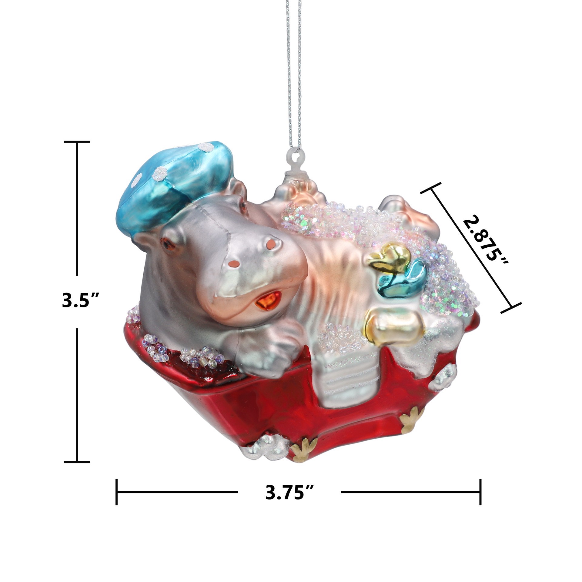 slide 2 of 2, 3.75" Hippo In Bathtub Glass Ornament By Ashland, 3.75 in x 2.88 in x 3.5 in