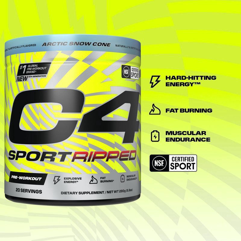 slide 5 of 7, C4 Sport Sport Ripped Arctic Snow Cone Pre-Workout 9.9 oz, 9.9 oz