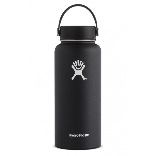 slide 1 of 1, Hydro Flask Wide Mouth Flex Cap Black Water Bottle, 32 oz