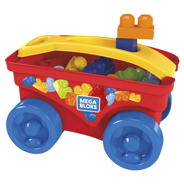 slide 1 of 1, Mega Bloks Pull'n Play Wagon, 50 ct