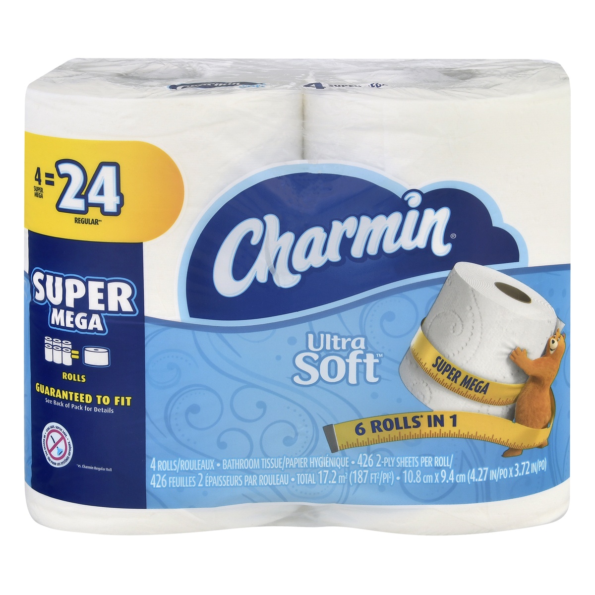 slide 1 of 1, Charmin Ultra Soft Bathroom Tissue Super Mega Rolls, 4 ct