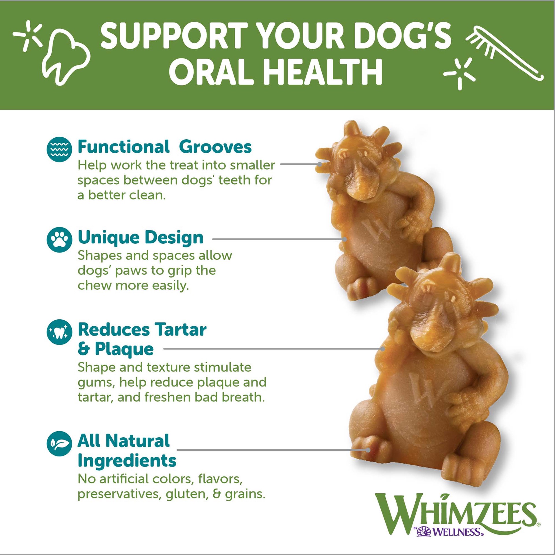 slide 5 of 5, WHIMZEES Wellness Hedgehog Dog Dental Treats, Natural Chews, Large Size, (6 Count), 1 ct