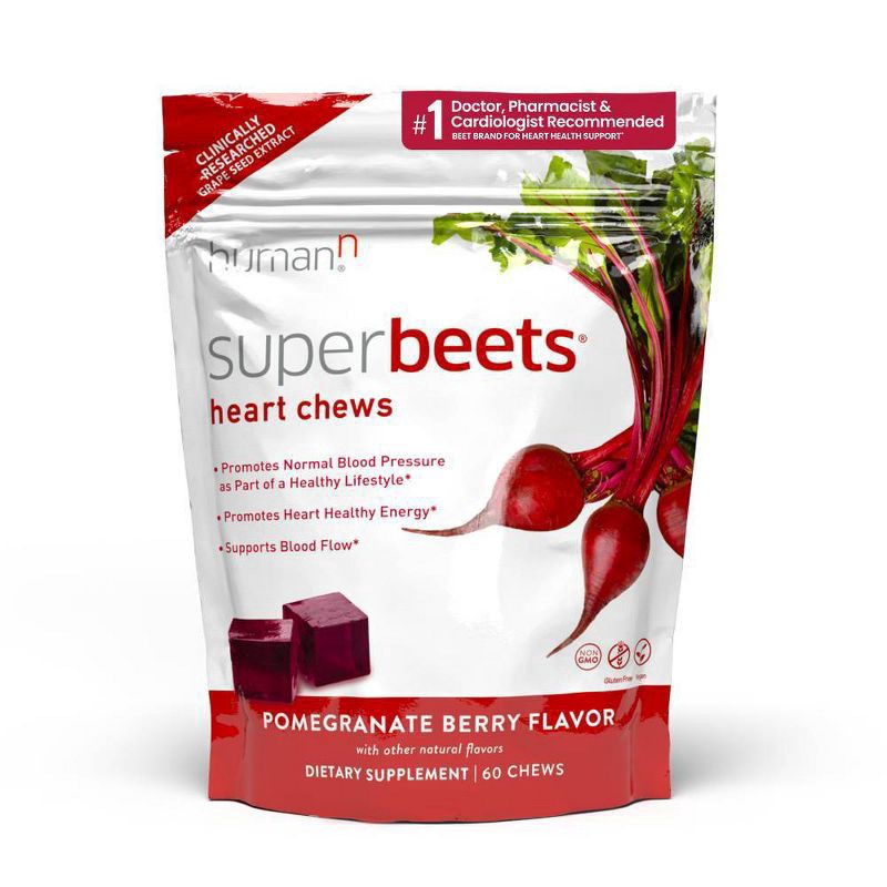 slide 1 of 42, SuperBeets Superbeets Pomegranate Berry Flavor Heart Chews 60 Chews, 1 ct