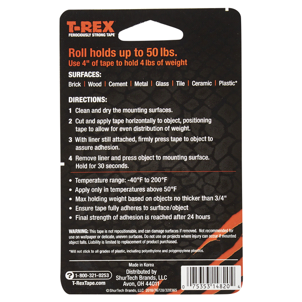 slide 2 of 5, T-REX Extreme Hold Mounting Tape - 1 in. x 60 in., 1 ct