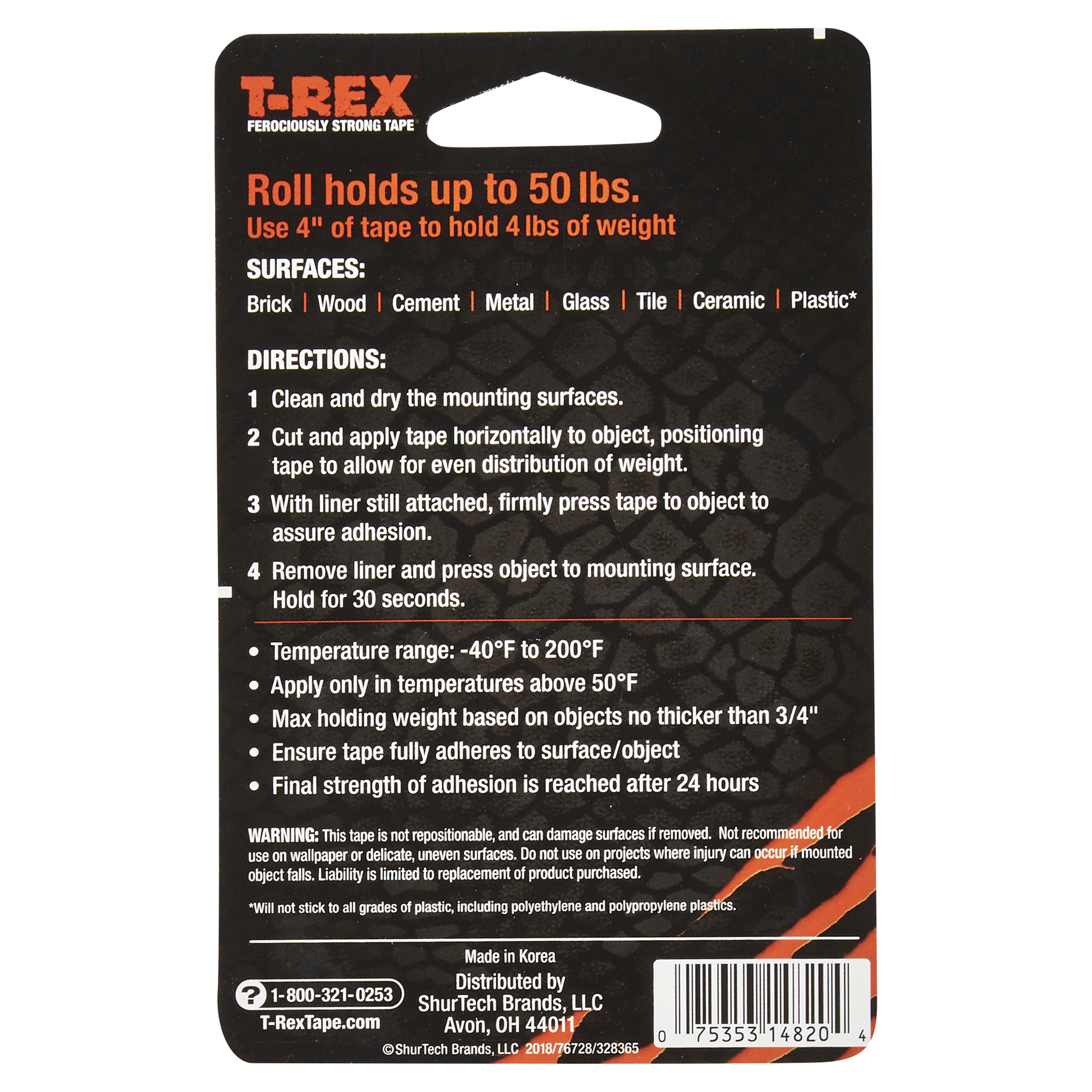 slide 4 of 5, T-REX Extreme Hold Mounting Tape - 1 in. x 60 in., 1 ct